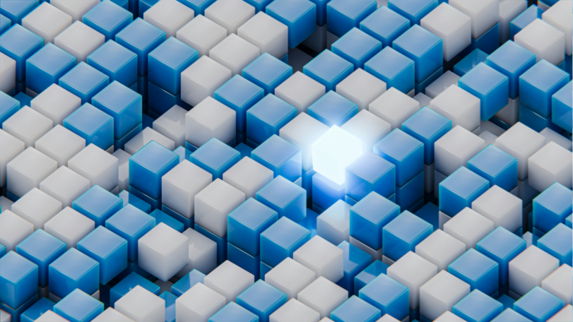 Abstract 3D cubes graphic representing data and innovation